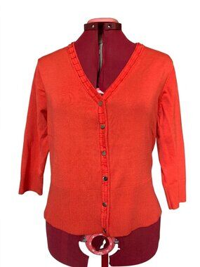 JESSICA - V-Neck Orange Button-Front Sweater  Cardigan | Size Petite L (16P)